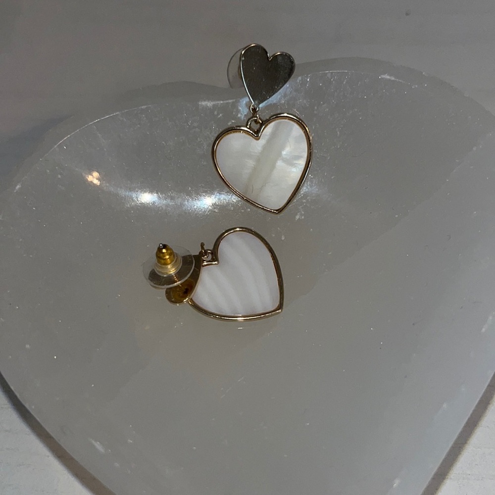 White and Gold Heart Earrings 💗